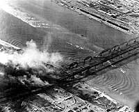 bombing Yalu River bridge in Korean War