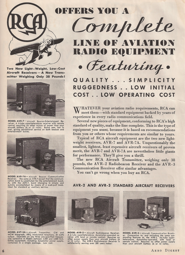 RCA aviation radio equipment ad