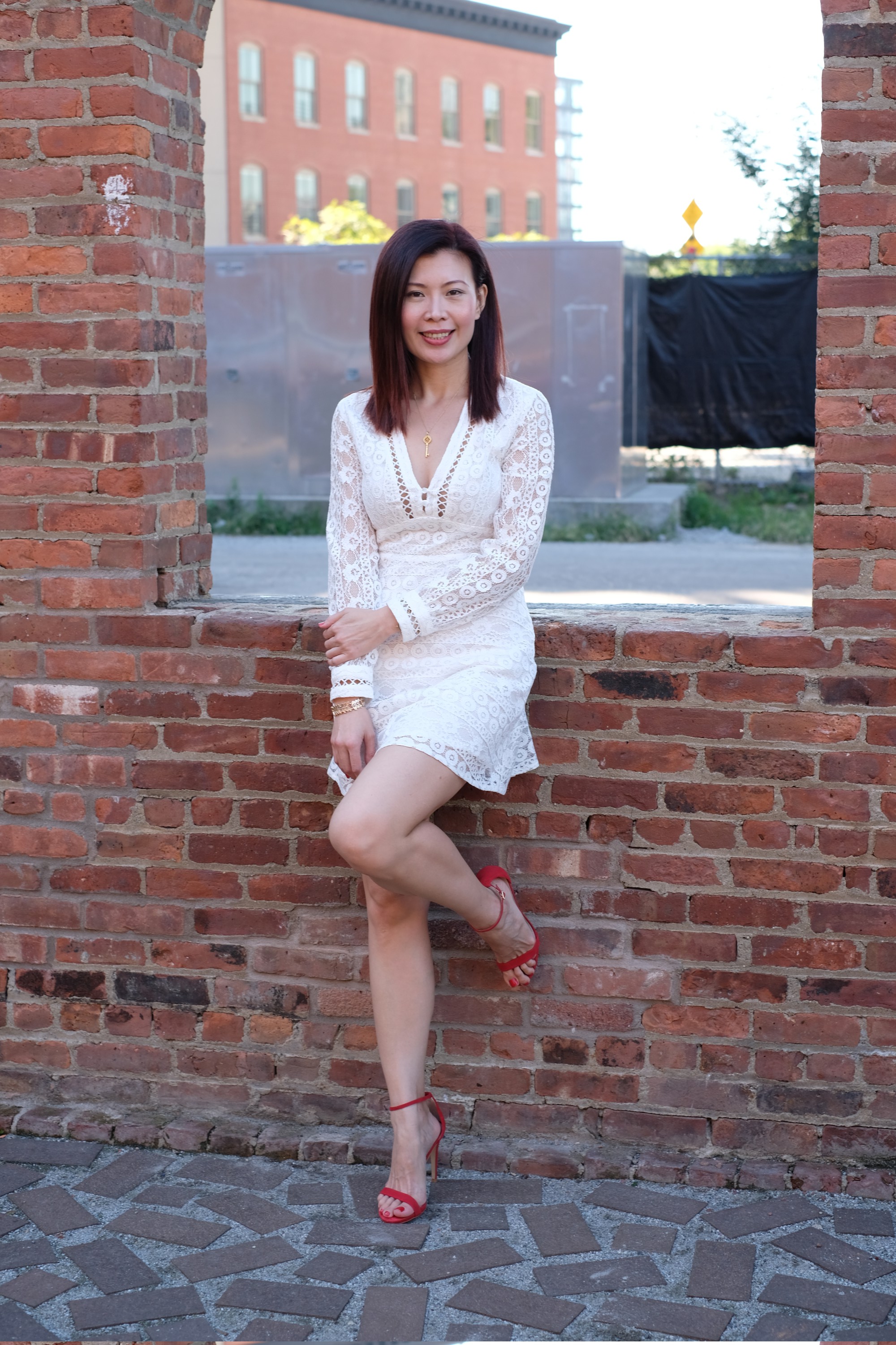 Beautiful Chinese girl in white dress