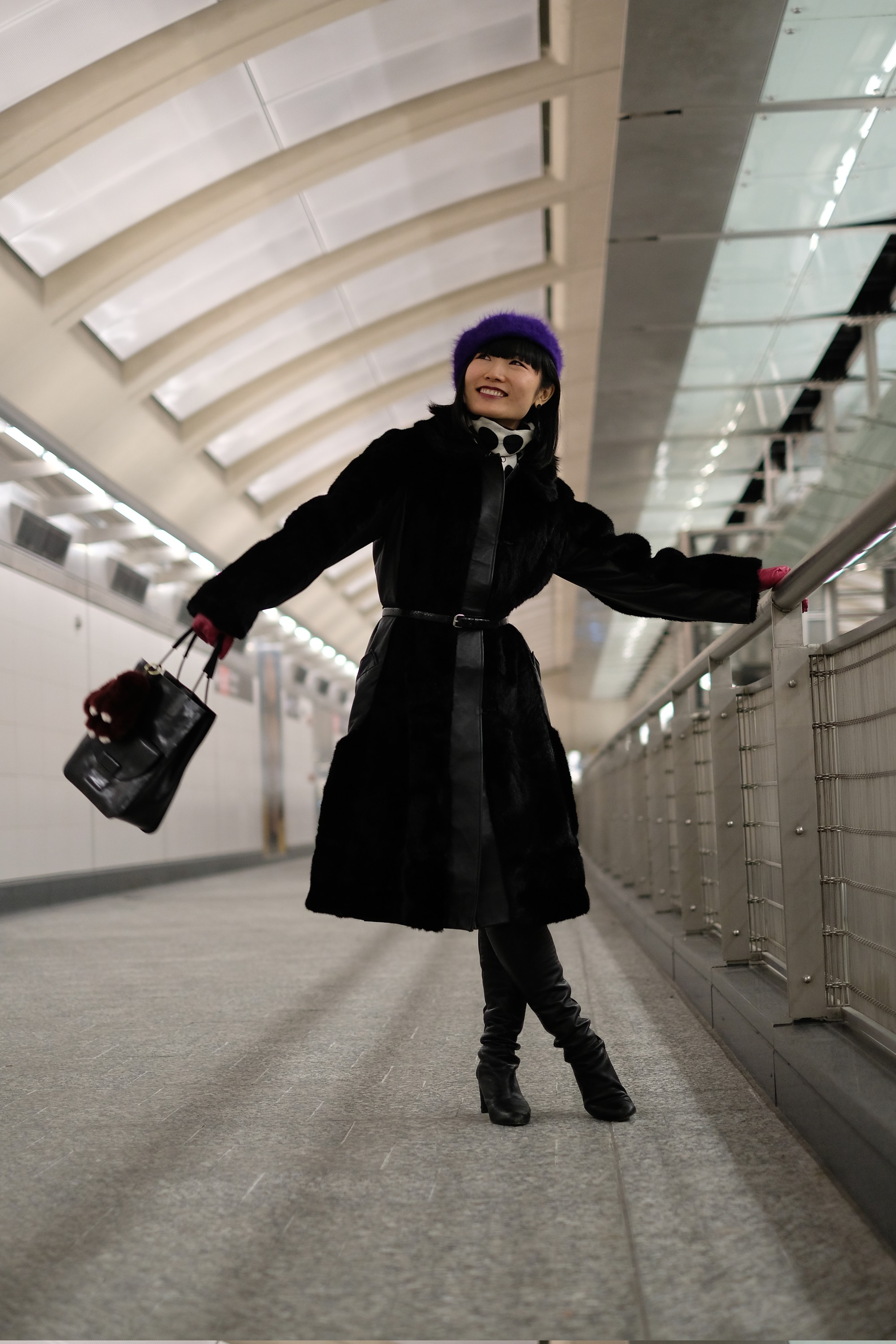 Japanese girl in black coat