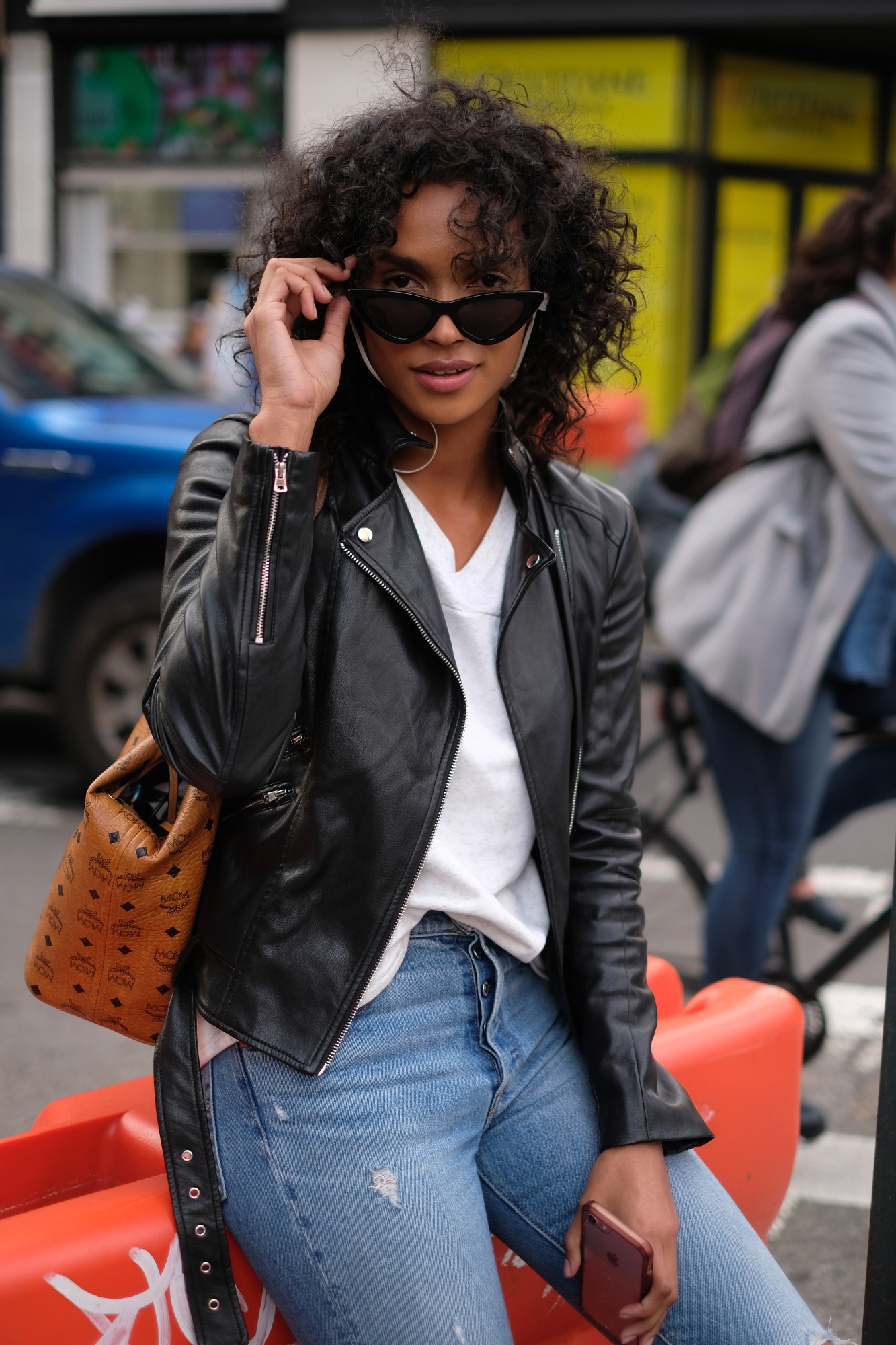 nyc model in leather jacket