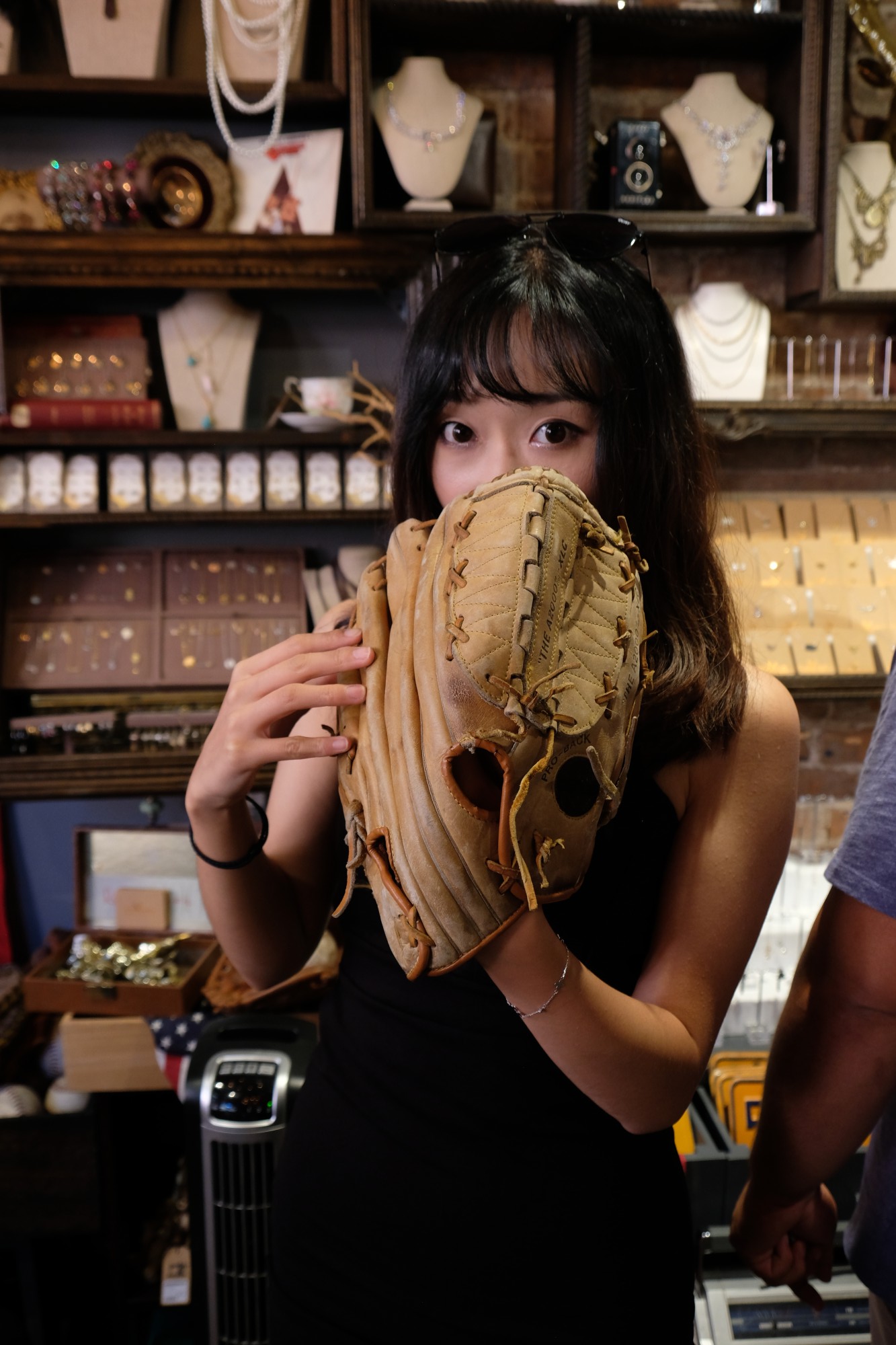 Chinese model with baseball glove