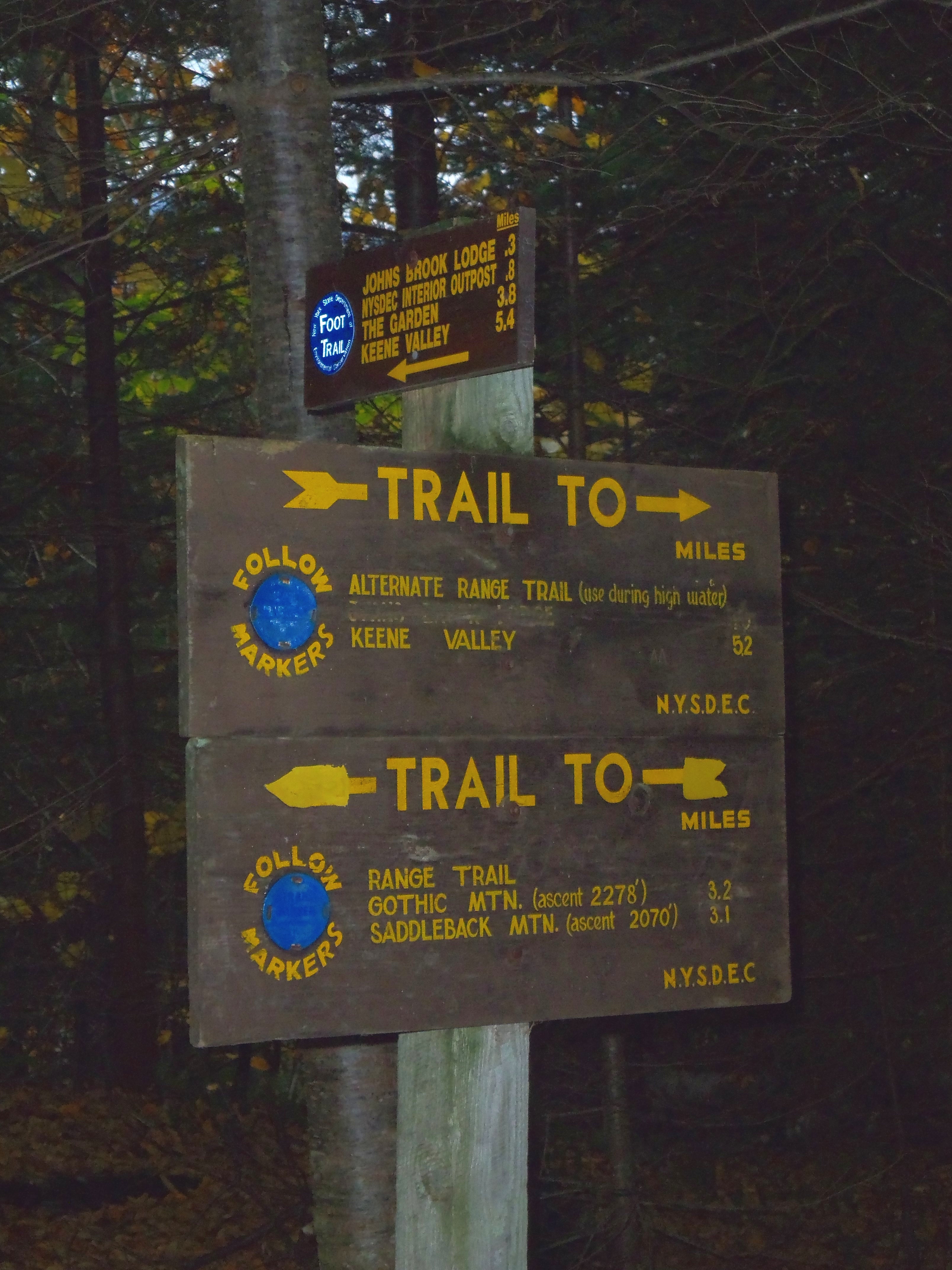Trail sign at the five-way junction