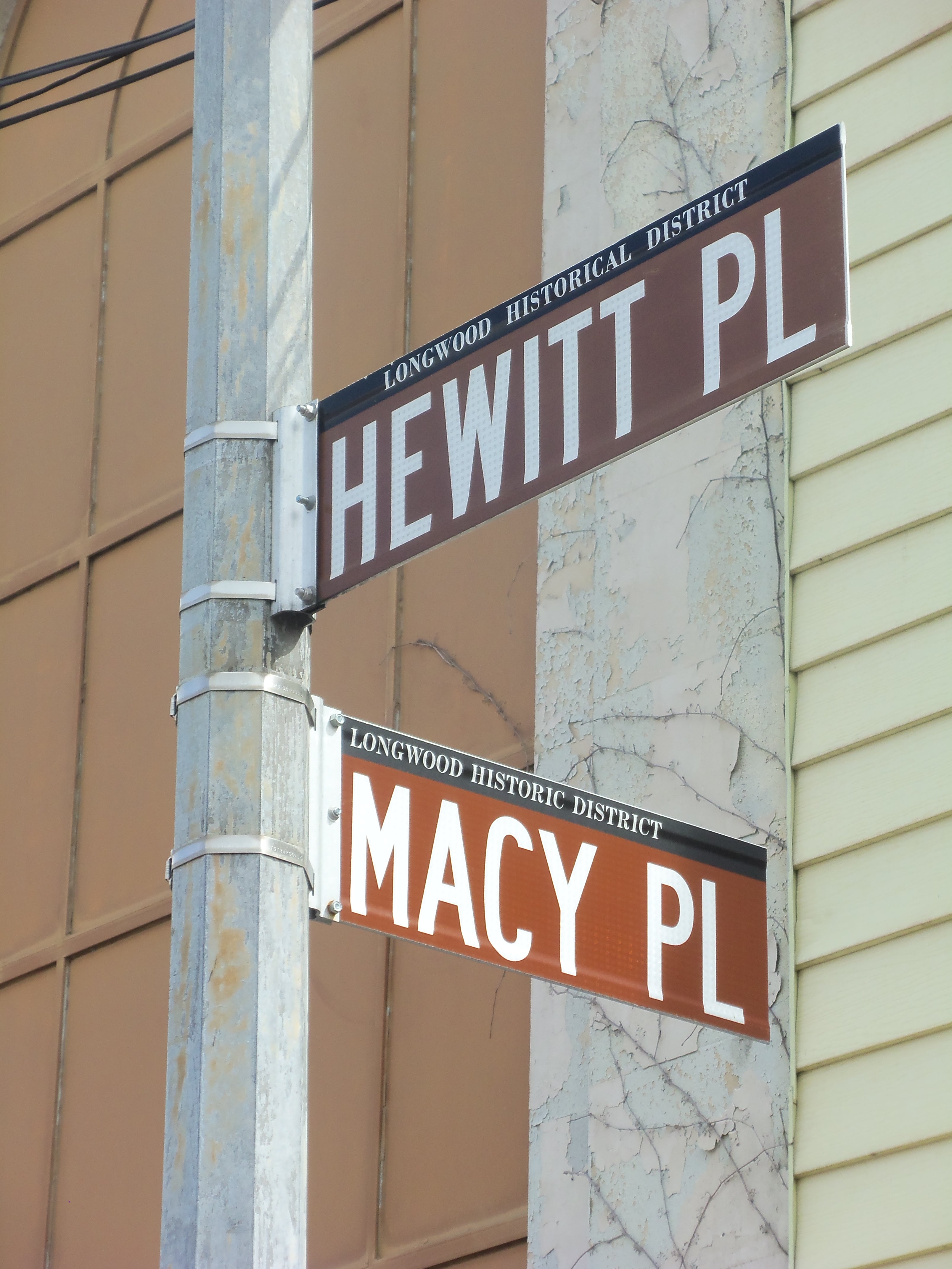 Brown streets signs on NYC Historic District