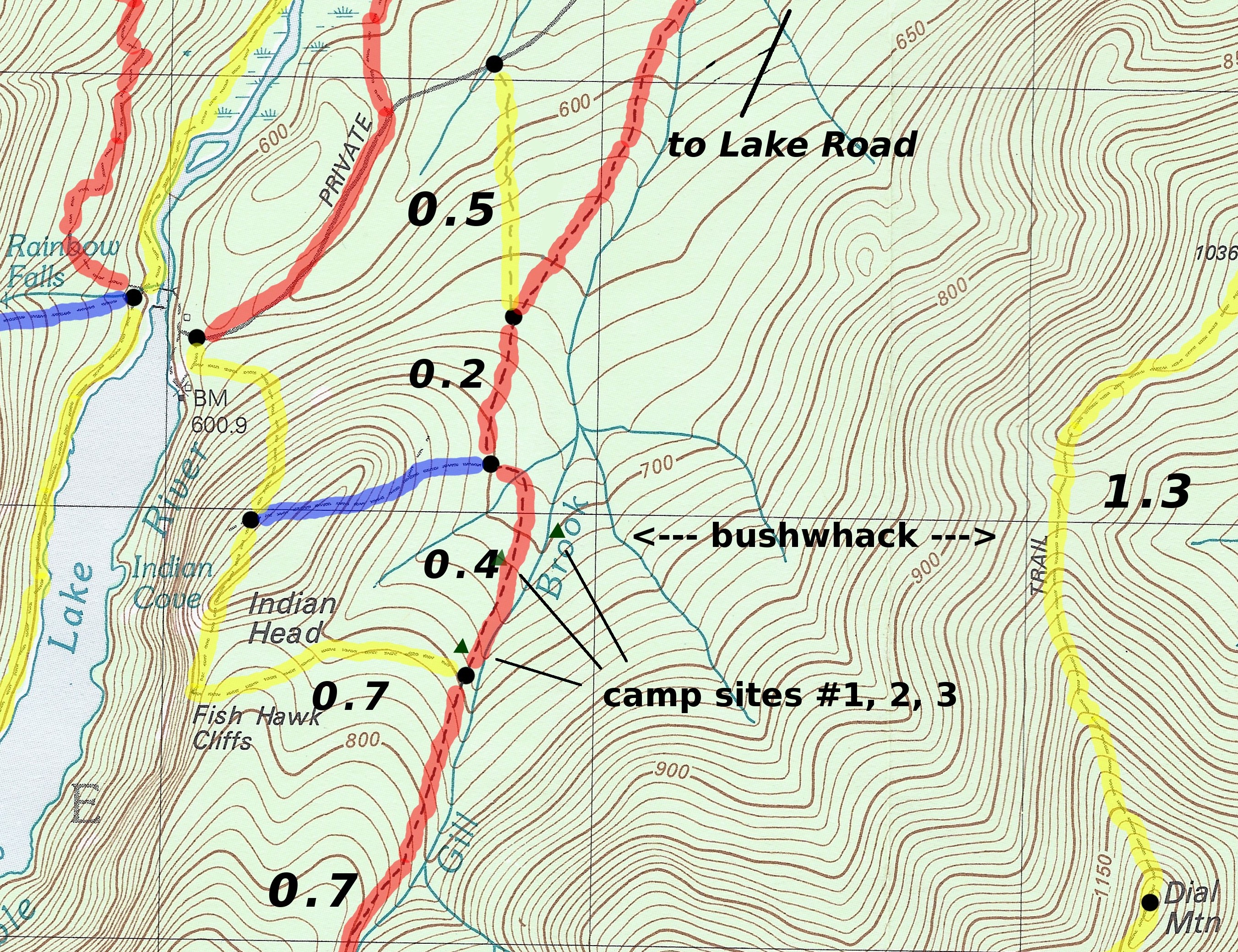 map of Gill Brook campsite area