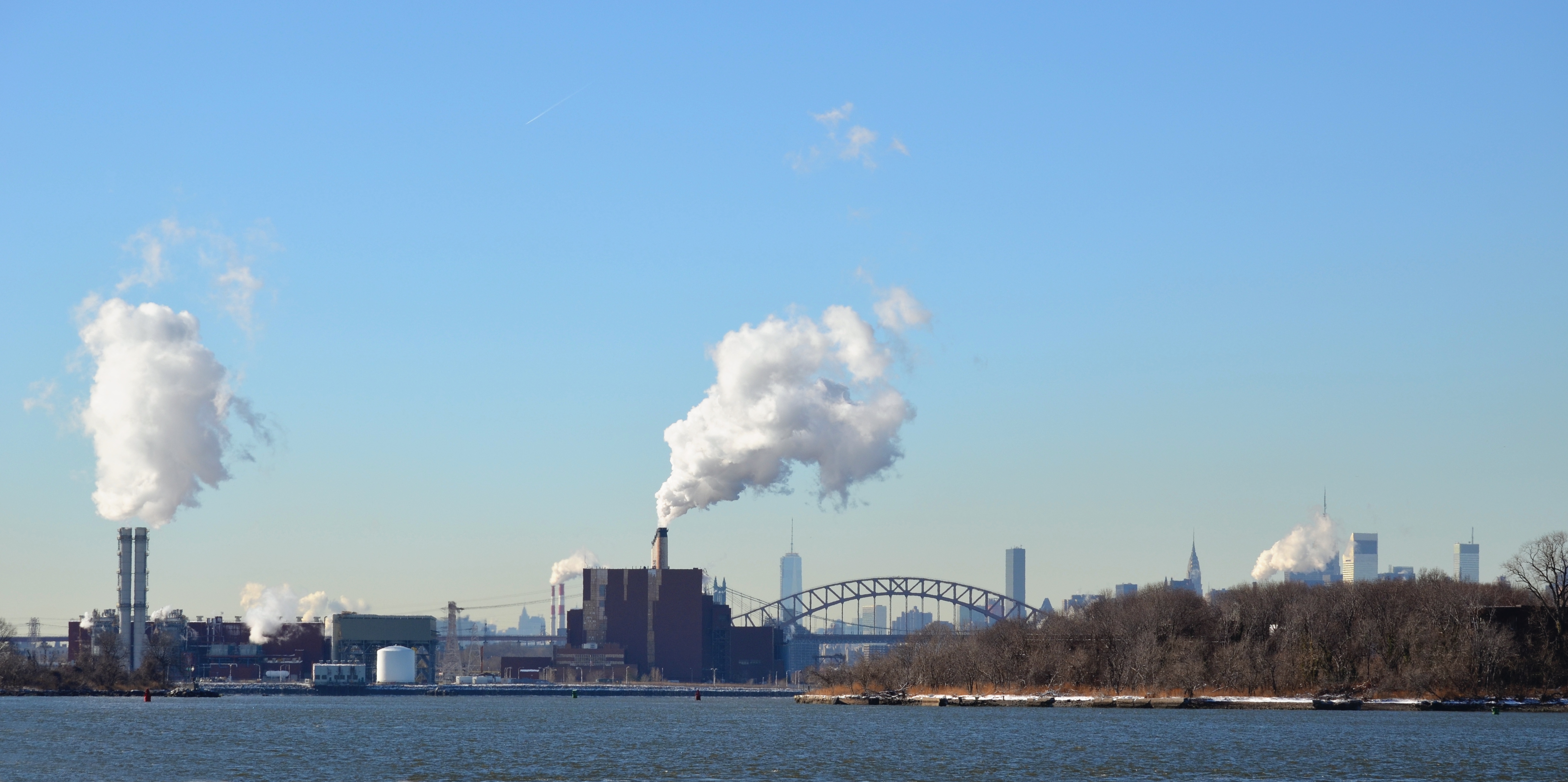 view of Hell Gate bridge and Astoria generating station