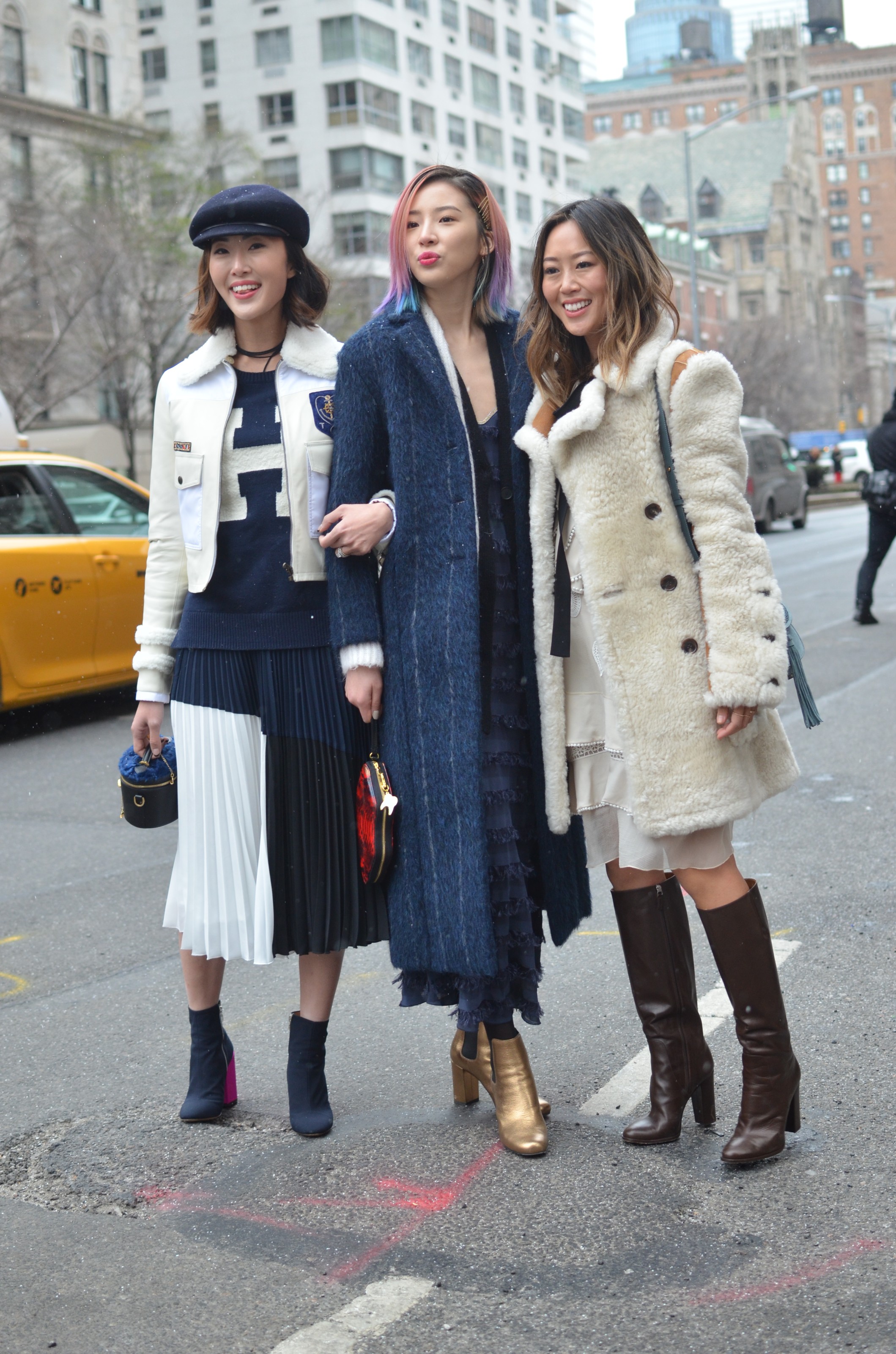 three korean street style fashionistas
