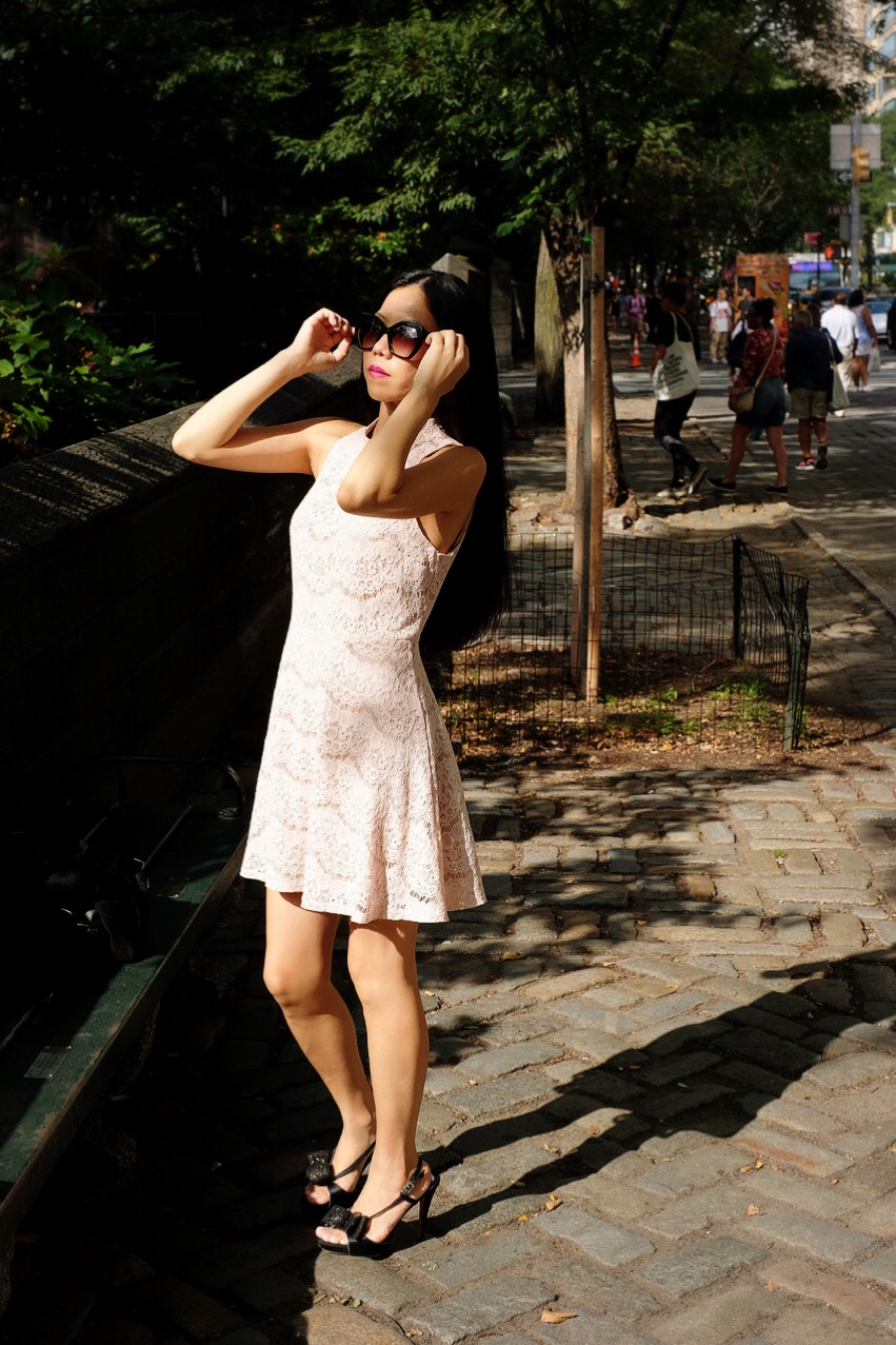 Japanese girl in pale pink dress
