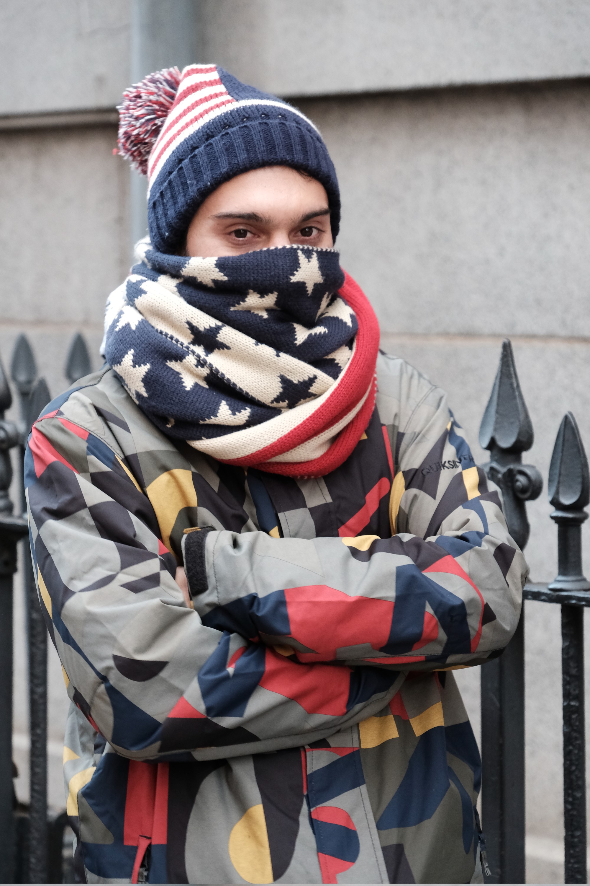 Protester wrapped in US flag